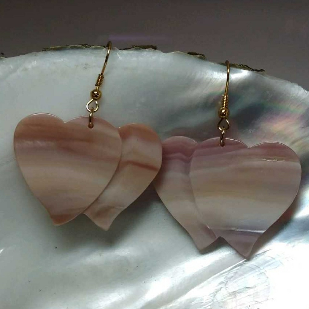 Mother of Pearl Twin Heart Hypoallergenic Earrings